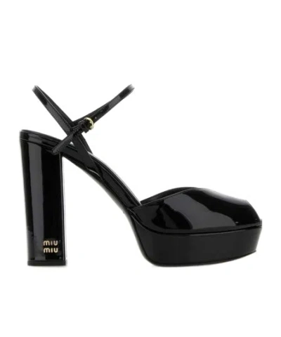 Miu Miu Patent Leather Block-heel Platform Sandals In Black