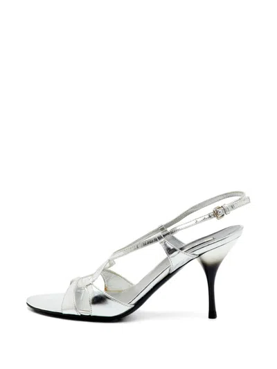 Pre-owned Miu Miu Open Toe Slingback Sandals In Silver