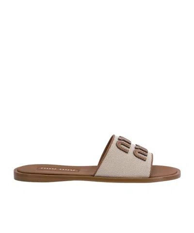 MIU MIU MIU MIU LOGO-DETAILED SLIP-ON SANDALS