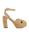 Miu Miu Suede Crisscross Platform Sandals In Nude