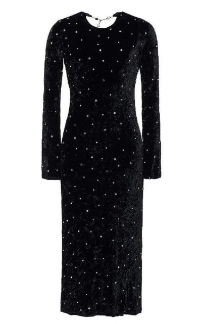 Pre-owned Miu Miu Open-back Crystal-embellished Crushed-velvet Midi Dress It38 In Black