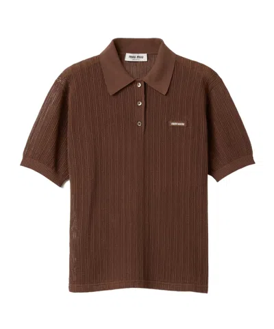 Miu Miu Open-knit Polo Knitted Top In Brown