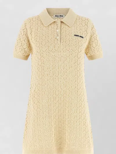 Miu Miu Openwork Cotton Knit Mini Dress Casual In Yellow