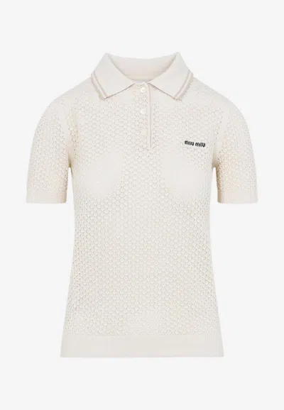 Miu Miu Openwork Polo T-shirt In White