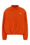 Miu Miu Cotton Bomber Jacket Elasticated Hem Pockets In Orange