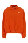 Miu Miu Cotton Bomber Jacket Elasticated Hem Pockets In Orange