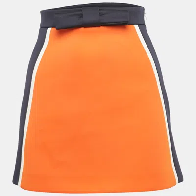 Pre-owned Miu Miu Orange Jersey Bow Detail Mini Skirt Xs