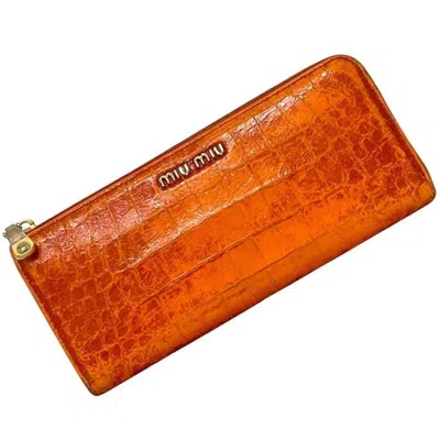 Pre-owned Miu Miu Orange Leather Long Wallet (bi-fold) ()