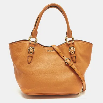 Pre-owned Miu Miu Orange Leather Open Shopper Tote