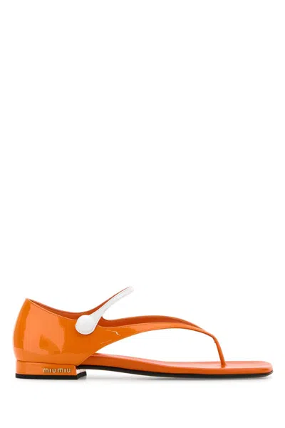 Miu Miu Orange Leather Thong Sandals