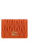 Miu Miu Quilted Rectangular Leather Card Holder In Orange