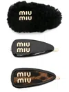 Miu Miu Logo Lettering Hair Clips - Set Of 3 In Black