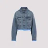 Miu Miu Denim And Poplin Trucker Jacket In Azzurro