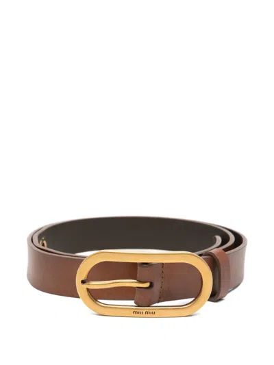 Miu Miu Oval Buckle Belt In Brown