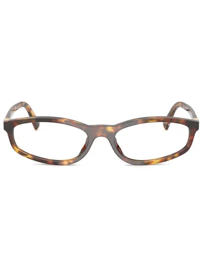 Miu Miu Oval Frame Glasses In 褐色