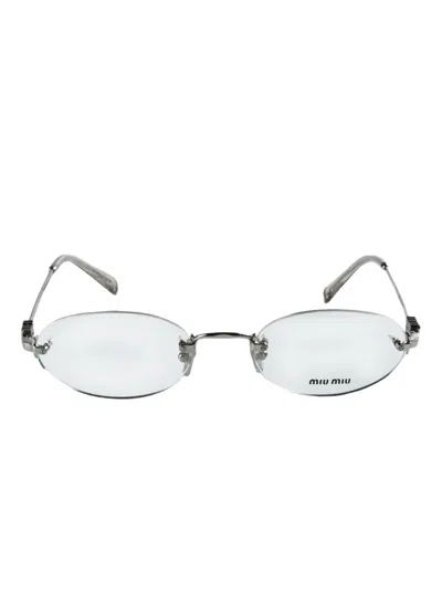 Miu Miu Tortoiseshell Detail Oval-frame Sunglasses In Metallic