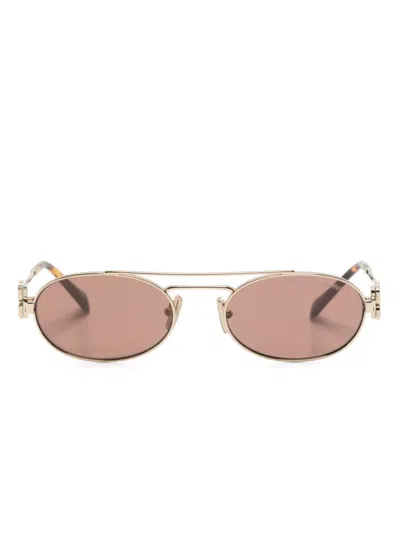 Miu Miu Oval-frame Sunglasses In Gold