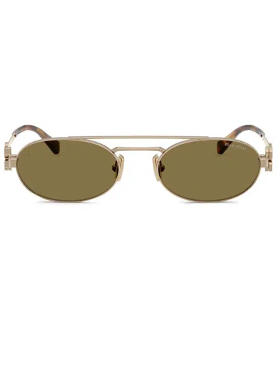 Miu Miu Oval-frame Sunglasses In Gold