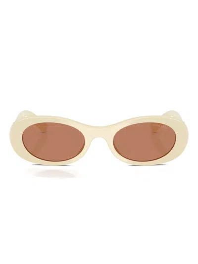 Miu Miu Oval-frame Sunglasses In Neutral