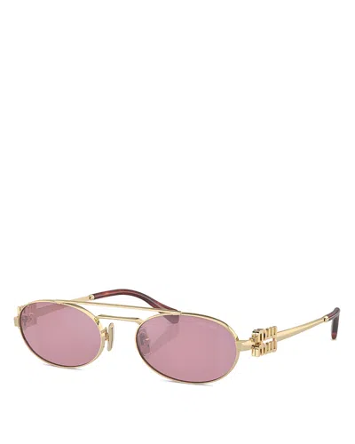 Miu Miu Oval Sunglasses, 53mm In Gold/pink Mirrored Solid