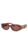 Miu Miu Logo Oval Acetate Sunglasses In Brown/pink Solid