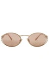 Miu Miu Oval Sunglasses In Gold/pink Mirrored Solid