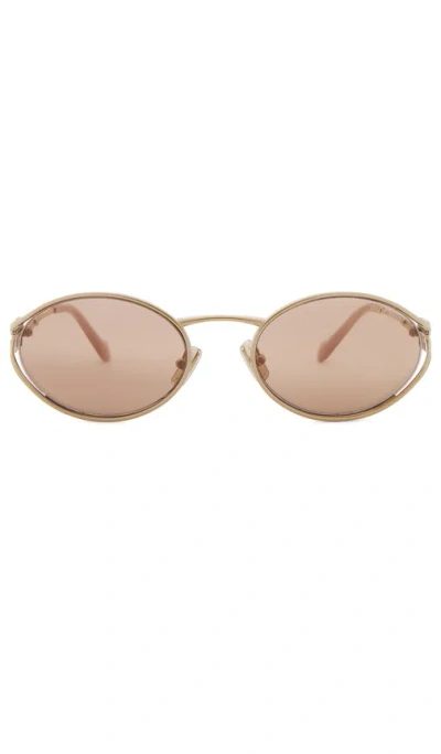 Miu Miu Oval Sunglasses In Gold/pink Mirrored Solid