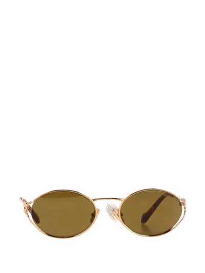 Pre-owned Miu Miu Oval Sunglasses In Gold