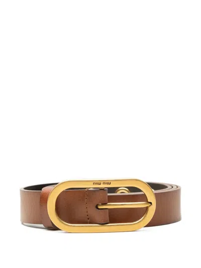 Miu Miu Oval-buckle Leather Belt In Brown