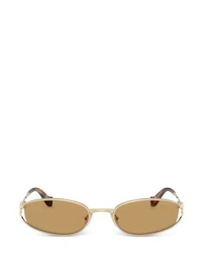 Miu Miu Oval-frame Logo Sunglasses In Gold