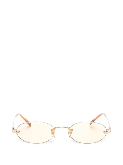 Pre-owned Miu Miu Oval-frame Sunglasses In Gold