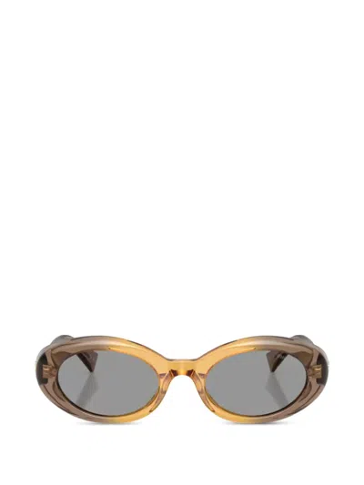 Miu Miu Oval-frame Sunglasses In Neutrals