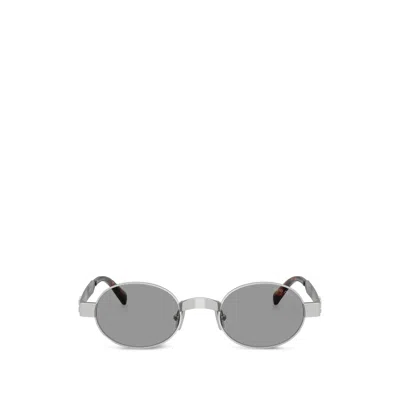 Miu Miu Oval-frame Sunglasses In Silver/brown