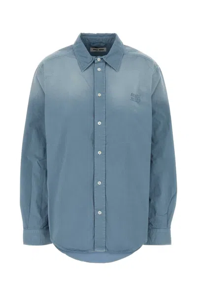 Miu Miu Oversize Cotton Twill Shirt In Blue