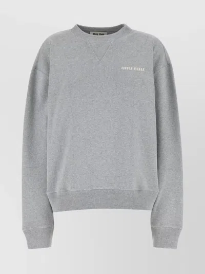 Miu Miu Oversize Crew Neck Sweatshirt With Ribbed Cuffs