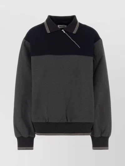 Miu Miu Two-tone Stretch Viscose Blend Oversize Polo Shirt In Blue