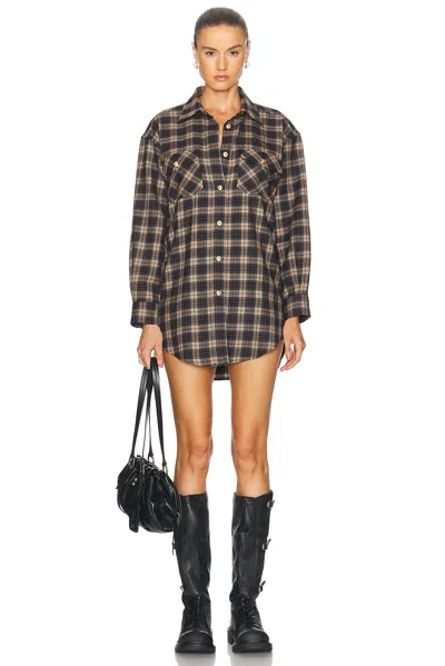 Miu Miu Embroidered Wool Oversize Shirt In Brown