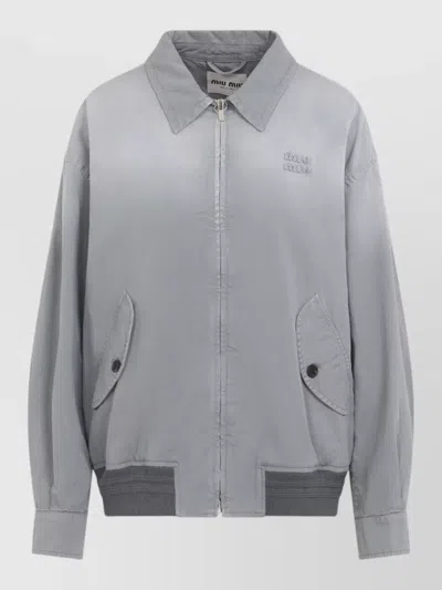 Miu Miu Oversized Cotton Gabardine Workwear Coat In Gray