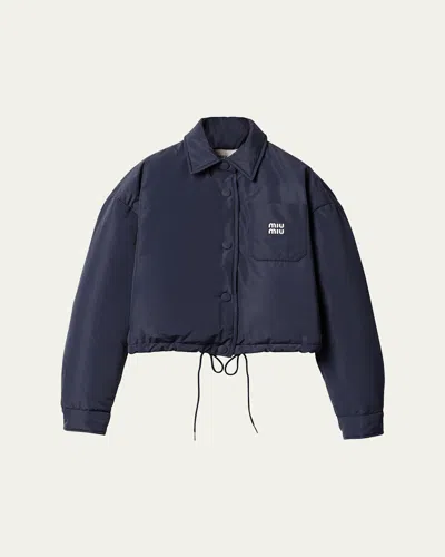 Miu Miu Oversized Crop Down Jacket In Bleu
