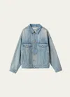 Miu Miu Logo-appliqué Denim Jacket In F0076 Celeste