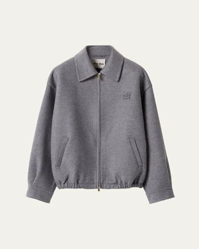 Miu Miu Oversized Double Cashmere Bomber Jacket In Gray