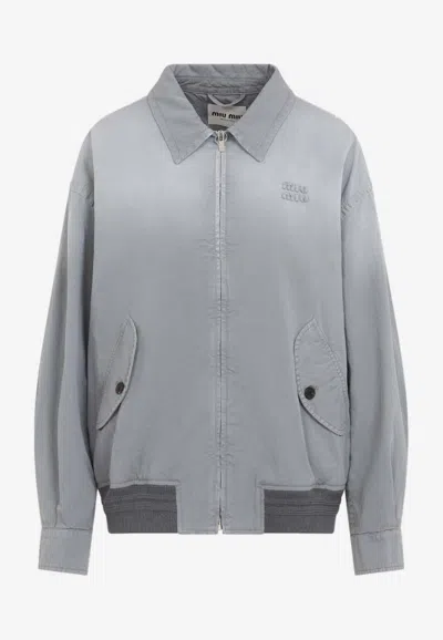 Miu Miu Oversized Faded Zip-up Jacket In Gray