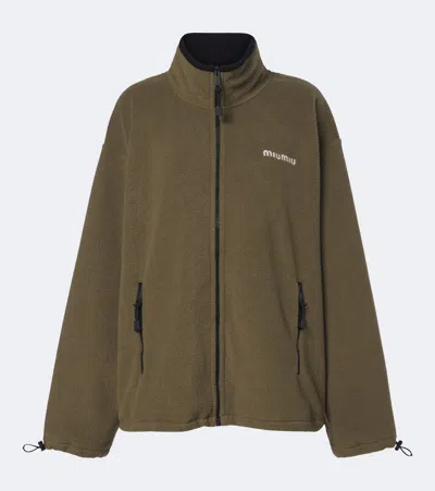Miu Miu Oversized Fleece Jacket In Green