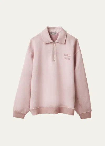 Miu Miu Oversized Polo Sweatshirt With Logo Detail In Pink