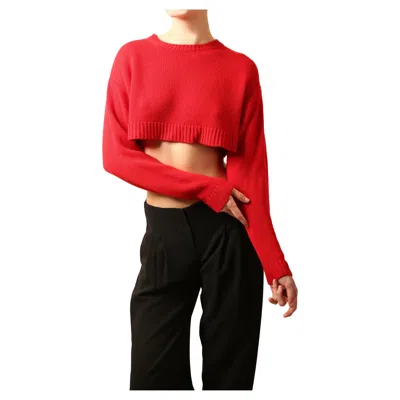 Pre-owned Miu Miu Oversized Red Cropped Crop Crew Neck Cashmere Wool Knit Knitted Sweater