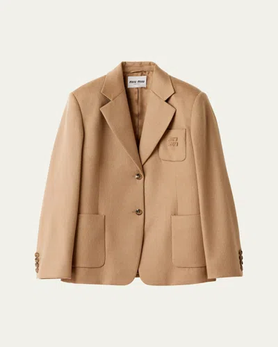 Miu Miu Oversized Single-breasted Camel Hair Jacket In Brown