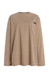 Miu Miu Oversized Striped Cotton Jersey T-shirt In Brown