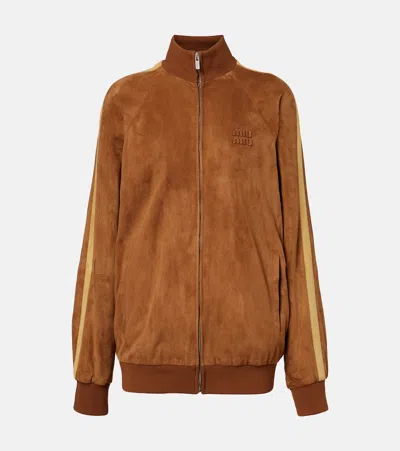 Miu Miu Oversized Suede Jacket In Brown