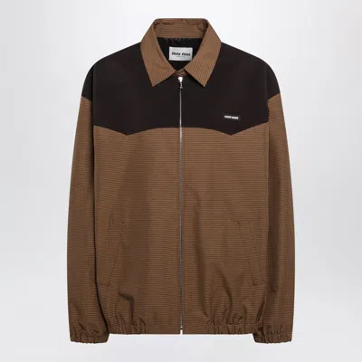 MIU MIU MIU MIU OVERSIZED VICHY CHECK BLOUSON IN CARAMEL
