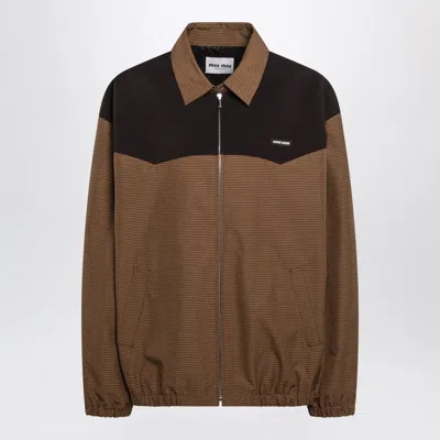 MIU MIU MIU MIU OVERSIZED VICHY CHECK BLOUSON IN CARAMEL